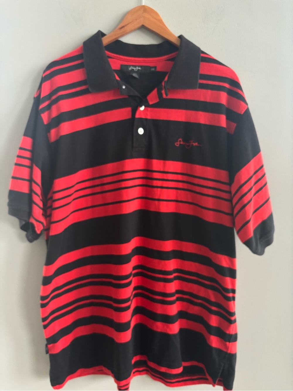 Vintage Sean John Striped Polo Shirt Men's XXXL 3XL Black Red Y2K Streetwear